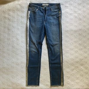 H&M mid-rise ankle blue jeans with silver stripe